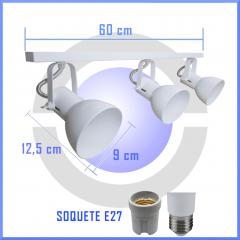 Spot de Trilho para 3 lampada comum Led Bulbo - 60cm